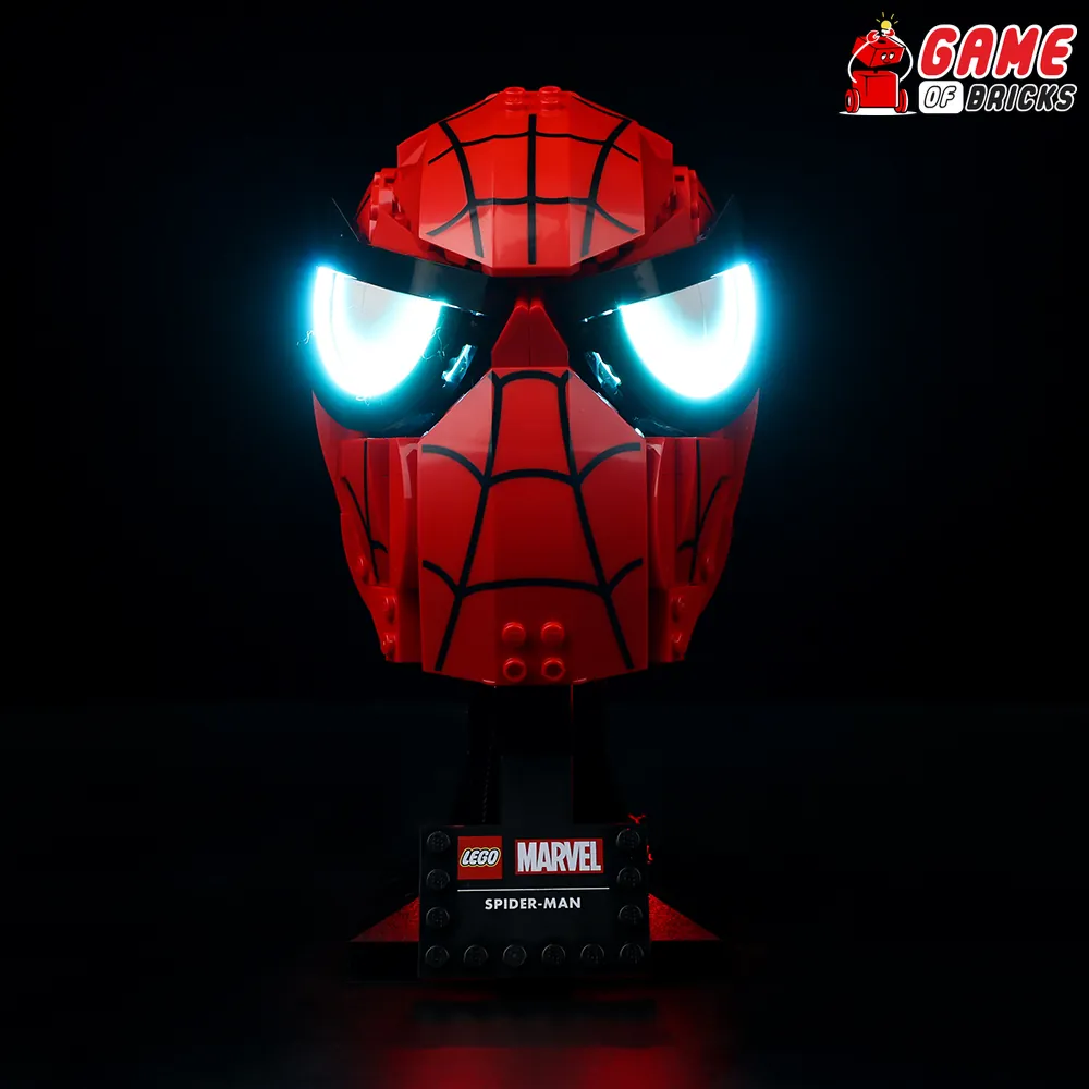 Game of Bricks LED kit for LEGO Spider-Man's Mask 76285 highlighting red and black sections
