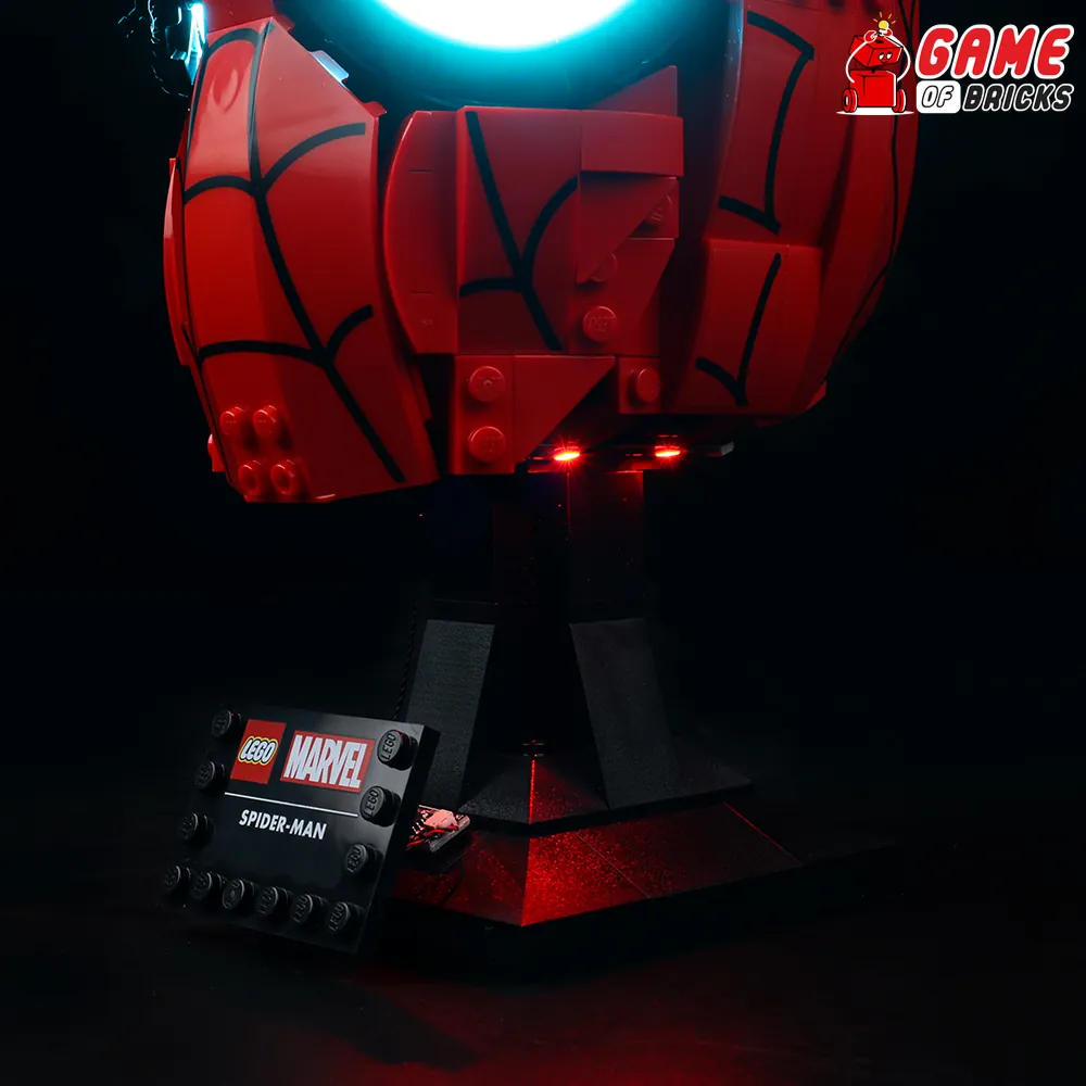 Game of Bricks lighting illuminating the LEGO Spider-Man's Mask display