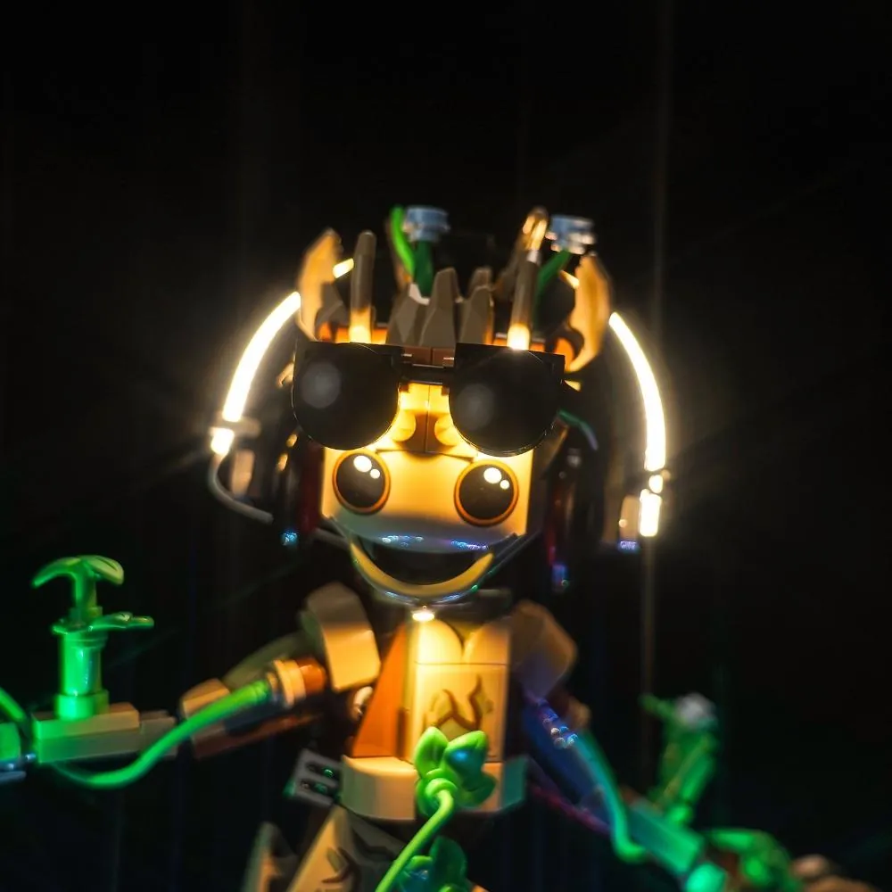 BrickBling LED installation for Groot's pot and face