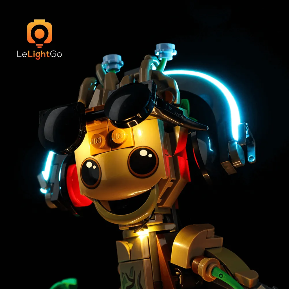 LeLightGo LED installation for Groot's face and pot