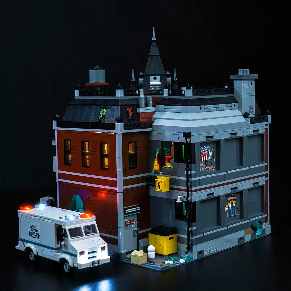 Close-up of BrickBling micro-LEDs installed on LEGO Arkham Asylum 76300