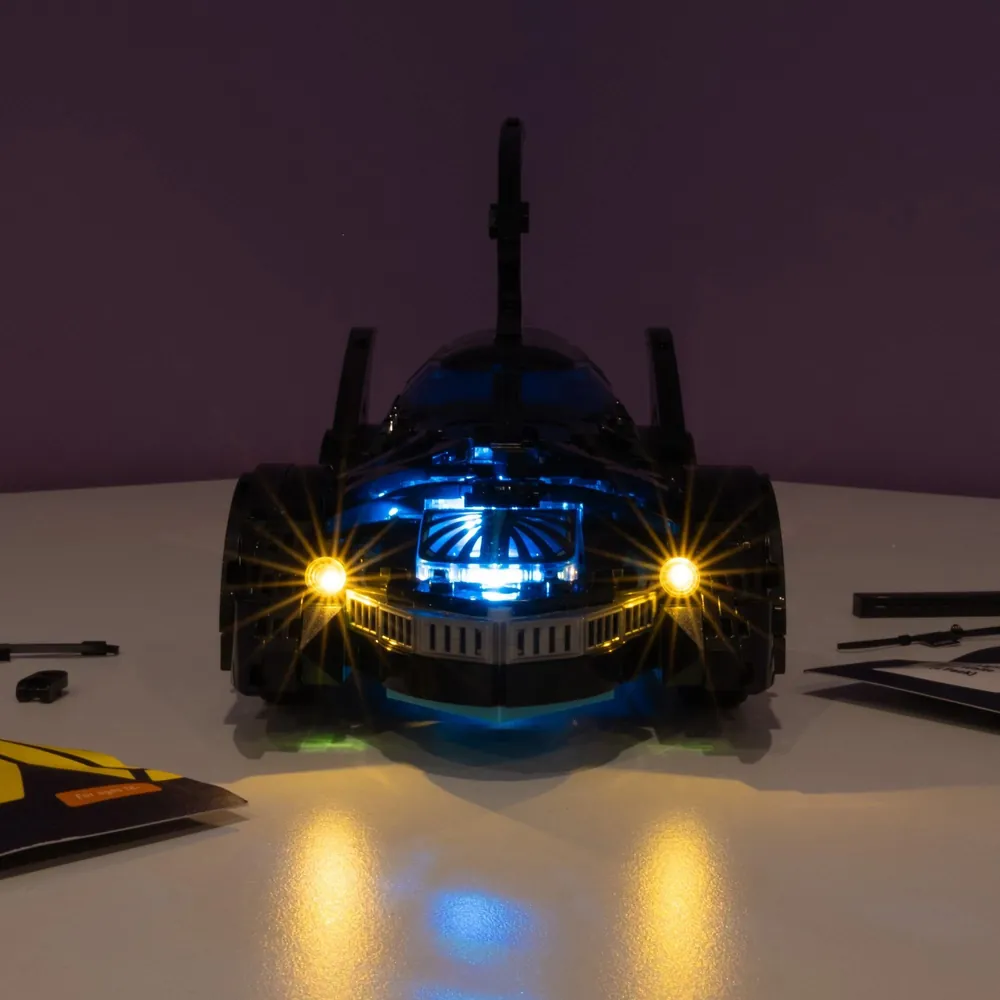 LightMyBricks LED kit on LEGO Batman Forever Batmobile 76304 cockpit glow