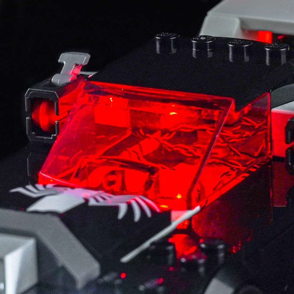 Close-up of the modular micro-wire installation on the LEGO 76309 Spider-Man car