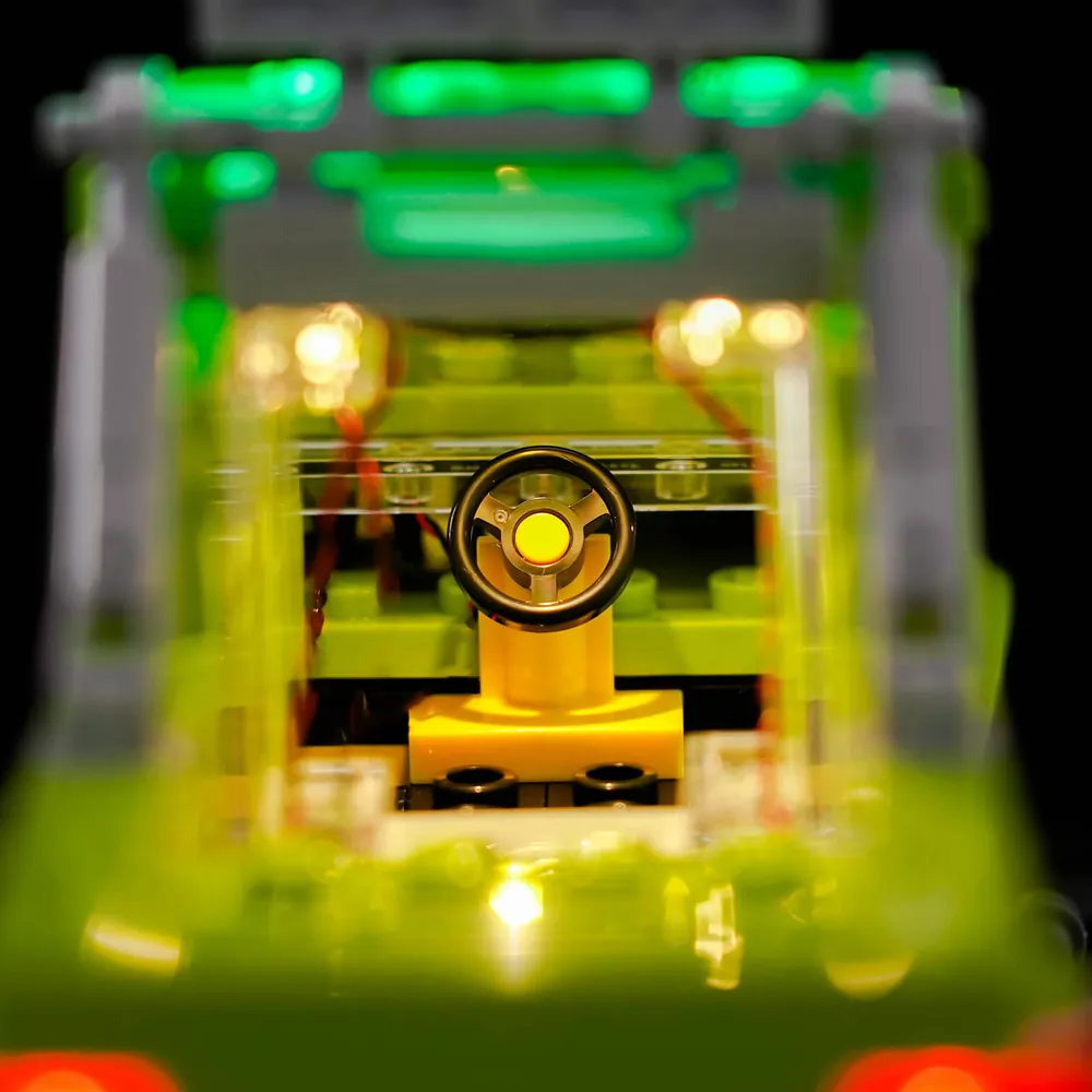 BrickBling light kit installed on LEGO 76312 showing truck lights and glow in dark scene