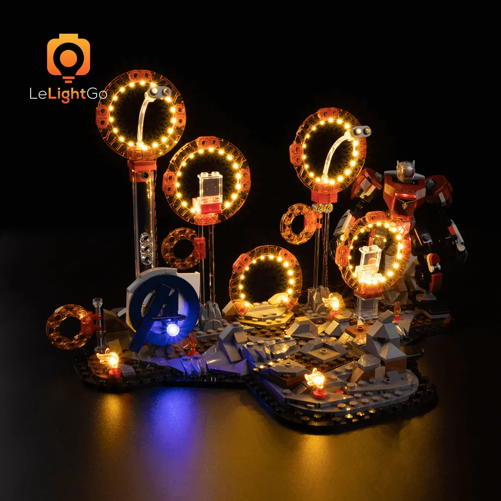 LEGO 76323 with LeLightGo LED kit highlighting the explosion and Thanos bigfig