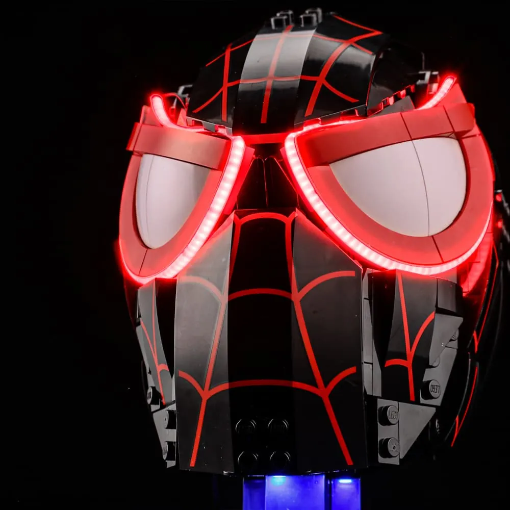 Lightailing light kit for LEGO Miles Morales' Mask 76329 installed on back