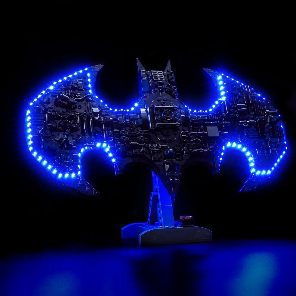 BrickBling LED kit for LEGO Batman Logo 76330 highlighting greebled texture