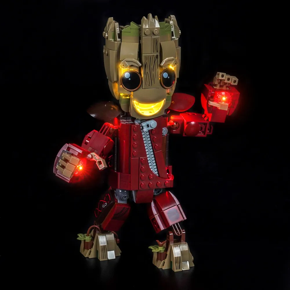 BrickBling LED kit lighting up LEGO Ravager Jumpsuit Groot 76341