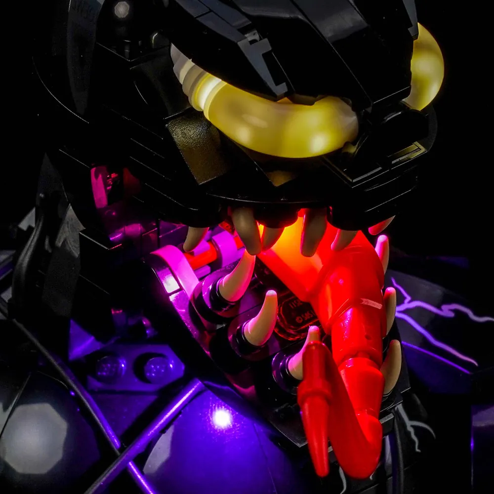 BrickBling light kit illuminating Venom's eyes and mouth