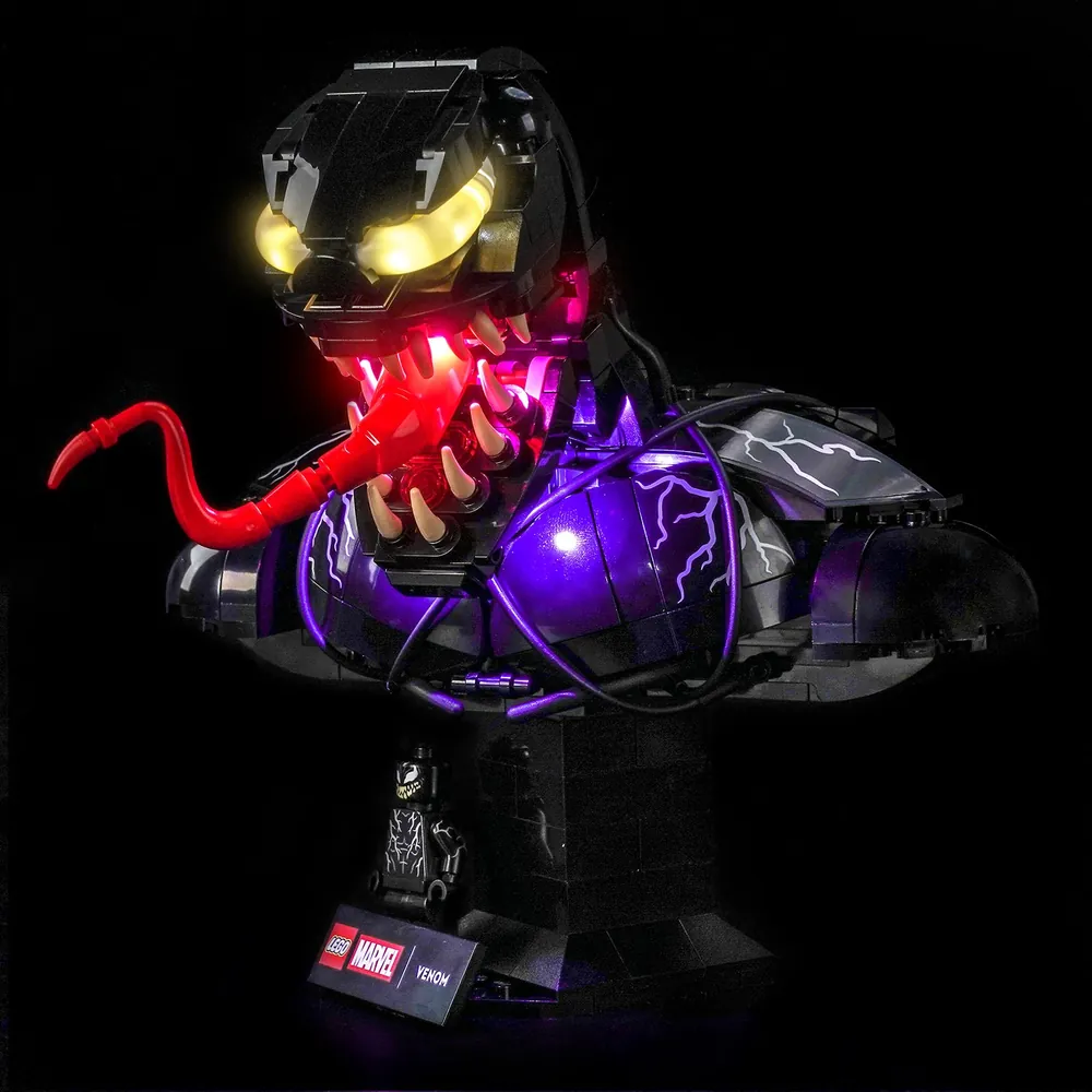 BrickBling LED installation on LEGO Venom Bust base