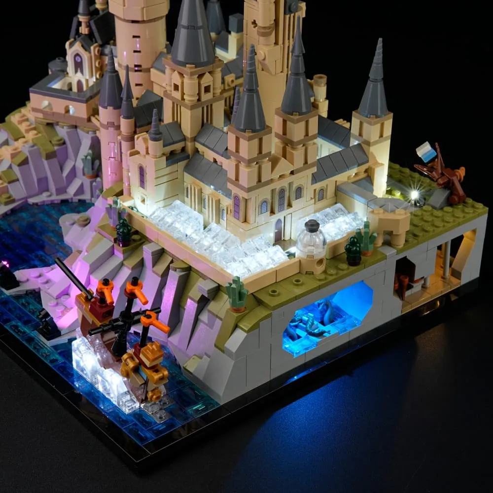 Lightailing LED kit on LEGO Hogwarts Castle and Grounds 76419 highlighting the Great Hall