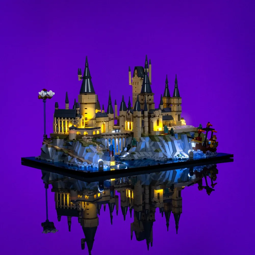 Premium light kit for LEGO Hogwarts Castle and Grounds 76419 illuminating the Great Hall and towers