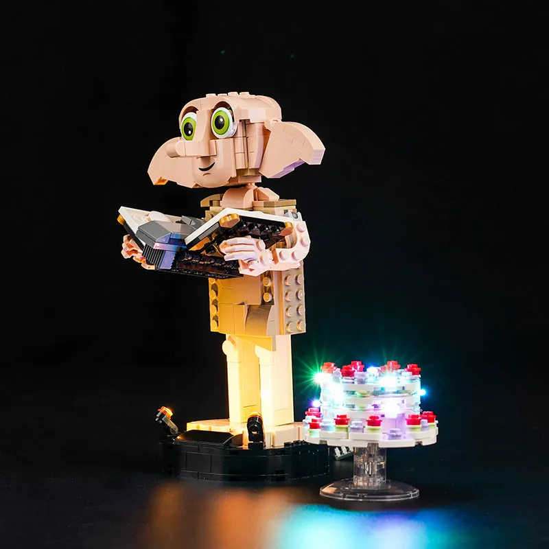 BrickBling LED kit for LEGO Dobby 76421 illuminating the house-elf with focused lights