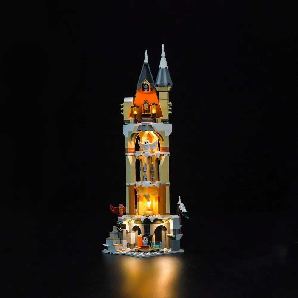 BrickBling LED light kit for LEGO Owlery 76430 illuminating the perches and interior