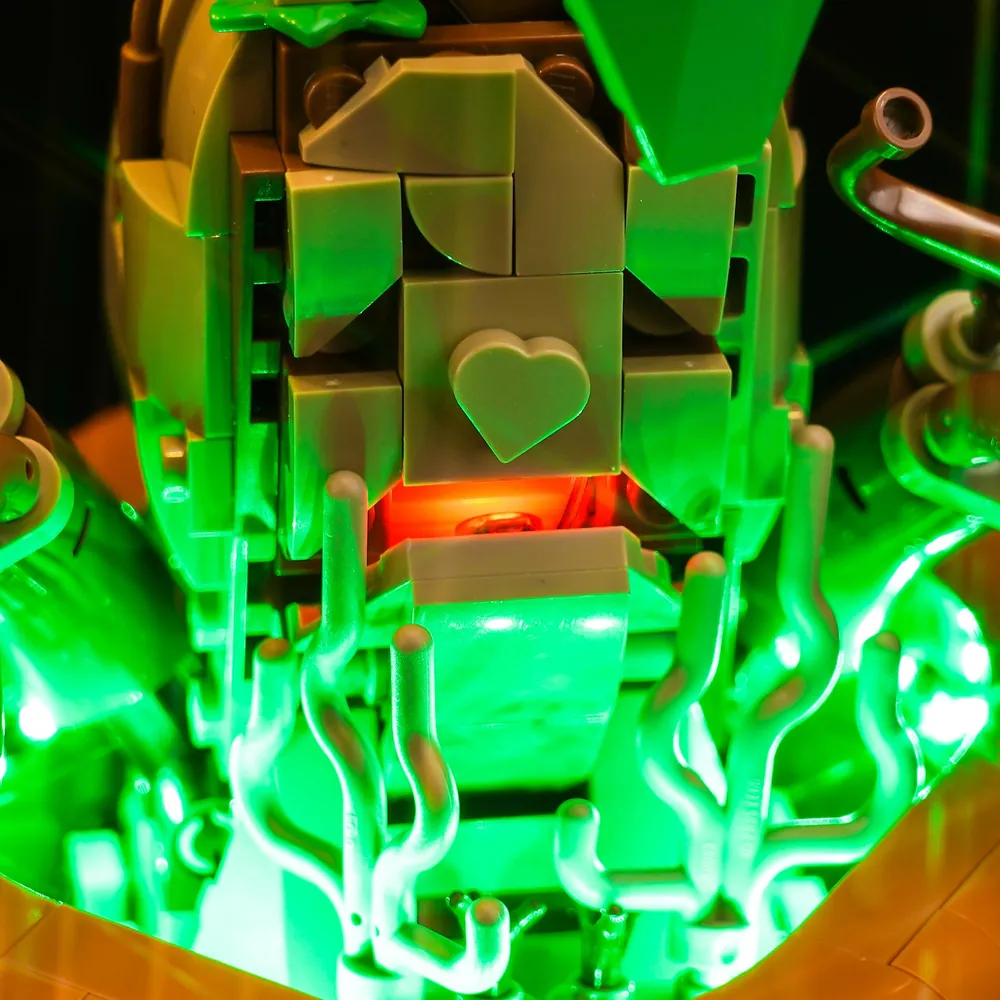 Close-up of BrickBling's modular micro-LED wiring on LEGO Mandrake 76433