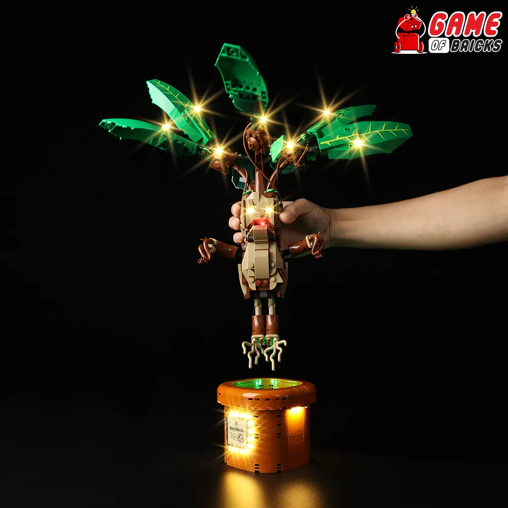 Game of Bricks Classic lighting setup for LEGO Mandrake 76433 leaves and pot