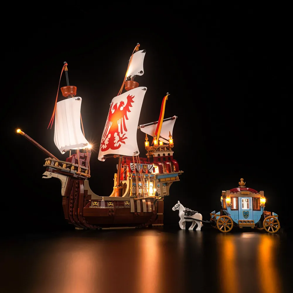 BrickBling LED kit for LEGO 76440 Triwizard Tournament showing illuminated Durmstrang ship and Beauxbatons carriage