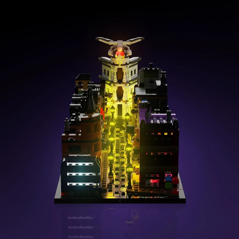 LightMyBricks light kit glowing on Diagon Alley street