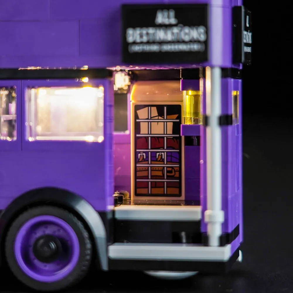 BrickBling light kit enhances the LEGO Knight Bus Adventure 76446 with warm lighting