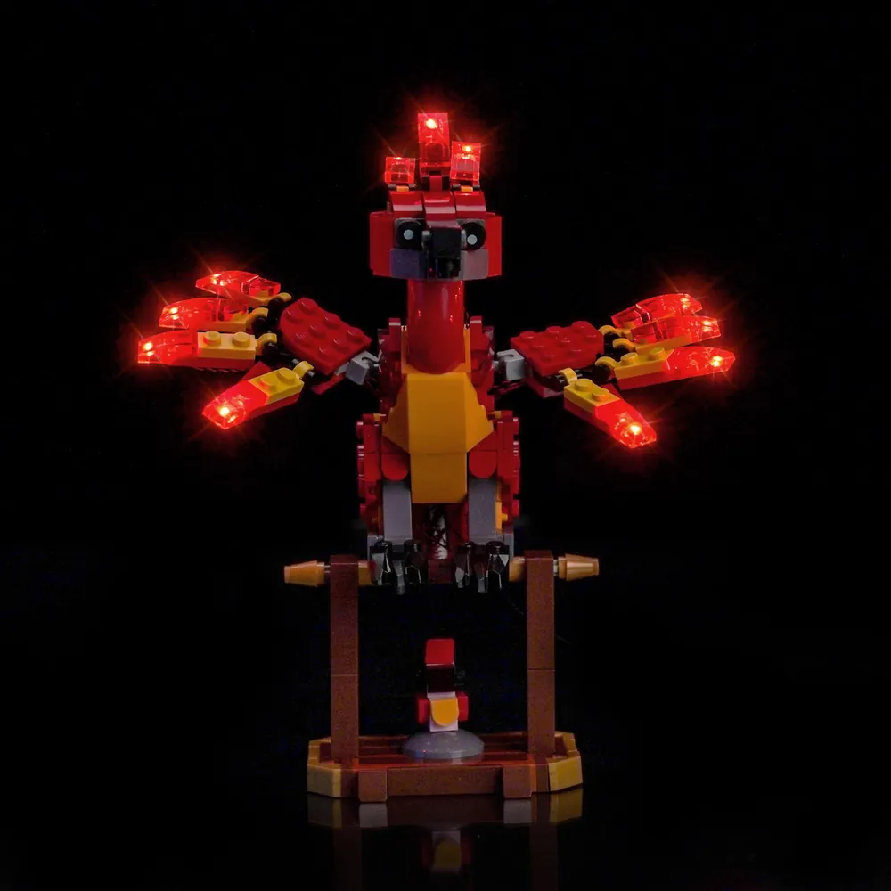 BrickBling light kit for LEGO Fawkes Phoenix 76448 illuminating the wings