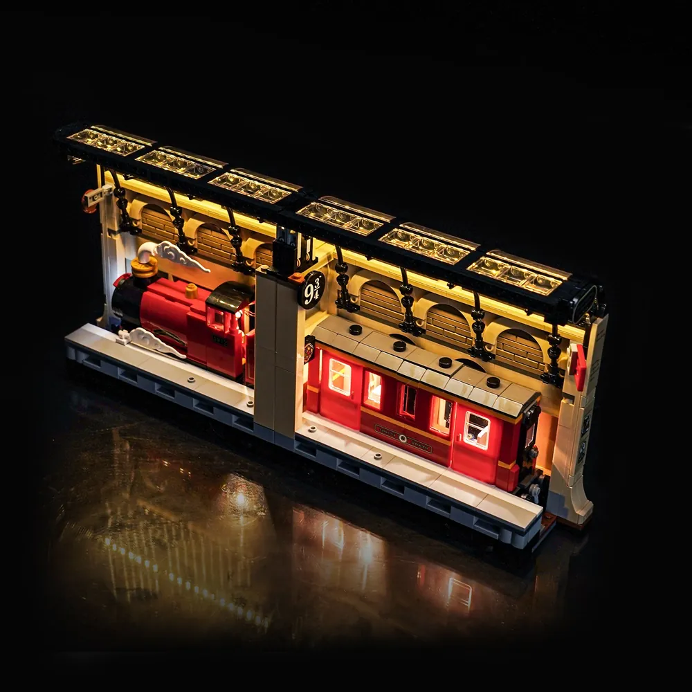 BrickBling light kit for LEGO Hogwarts Express Book Nook 76450 highlighting platform and train