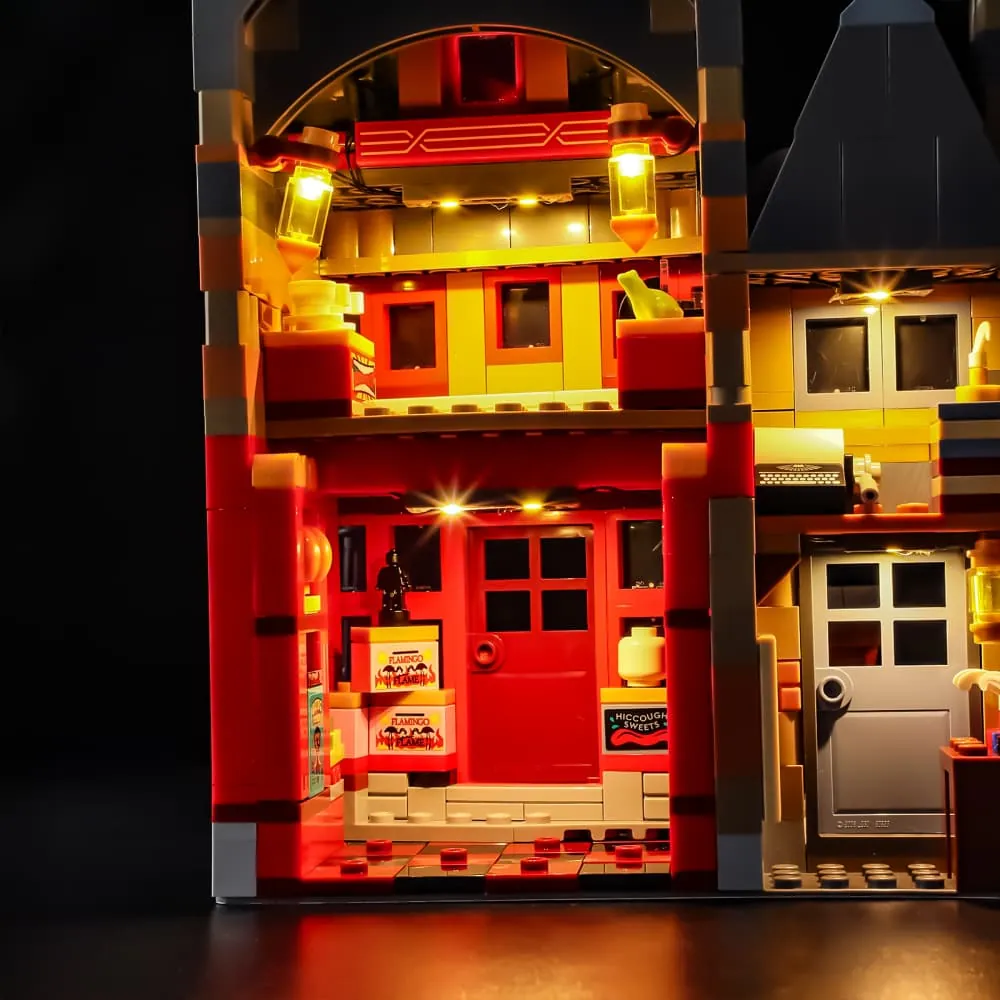 Lit Hogsmeade Village storefront using Lightailing kit