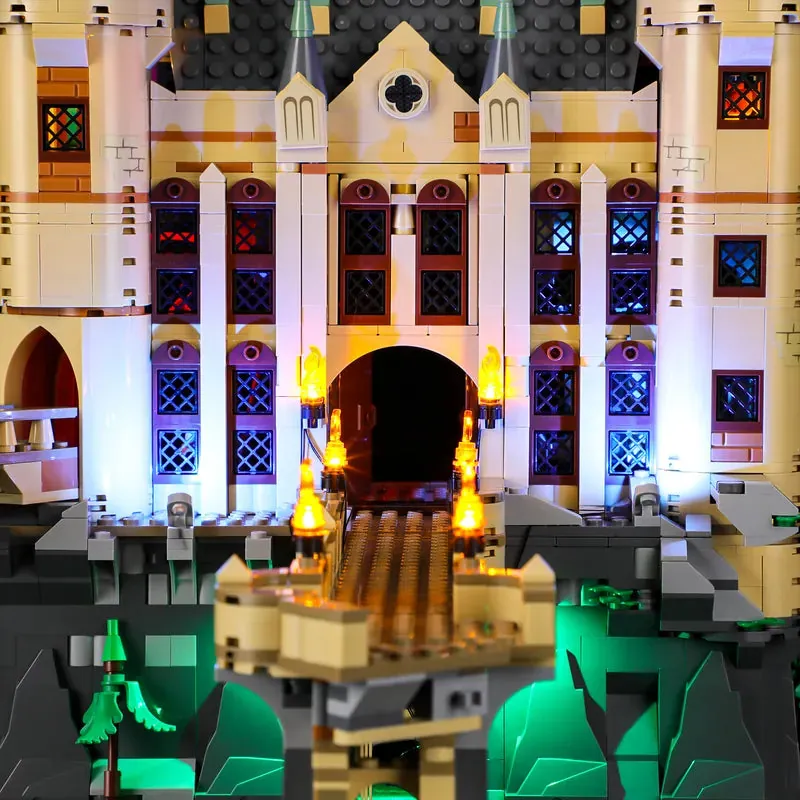Pre-soldered harness of the Lightailing kit for LEGO 76473 winding through the castle corridors