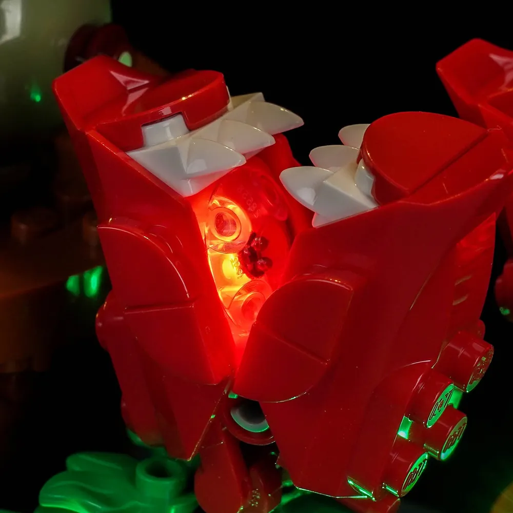 Close-up of BrickBling modular micro-LEDs on the Mimblewimble of LEGO 76474