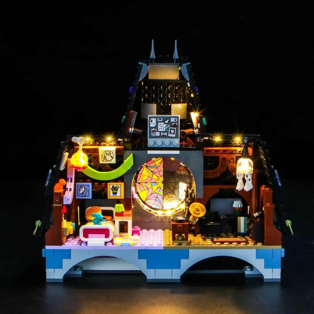 BrickBling LED kit for LEGO Wednesday and Enid's Dorm Room 76781 illuminating the dorm's interior with warm lights