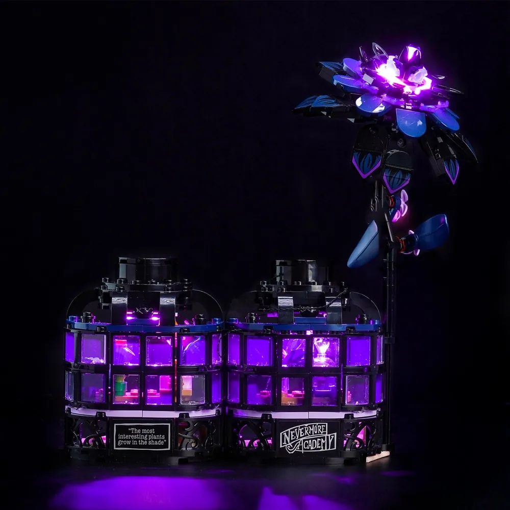 BrickBling LED kit highlighting the hidden classroom in Black Dahlia Flower