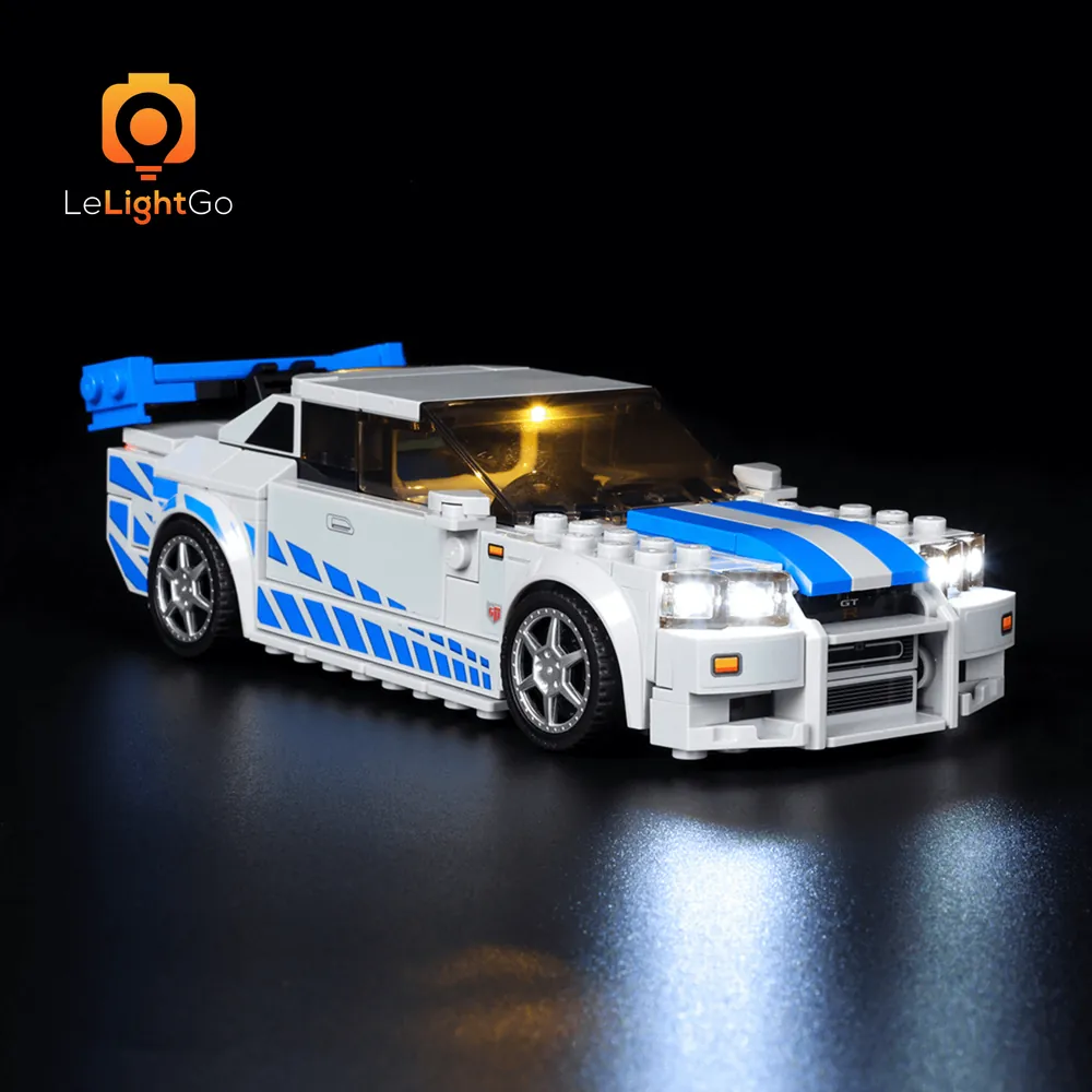LeLightGo modular micro-LEDs installed on the LEGO Speed Champions Nissan Skyline GT-R R34 set 76917