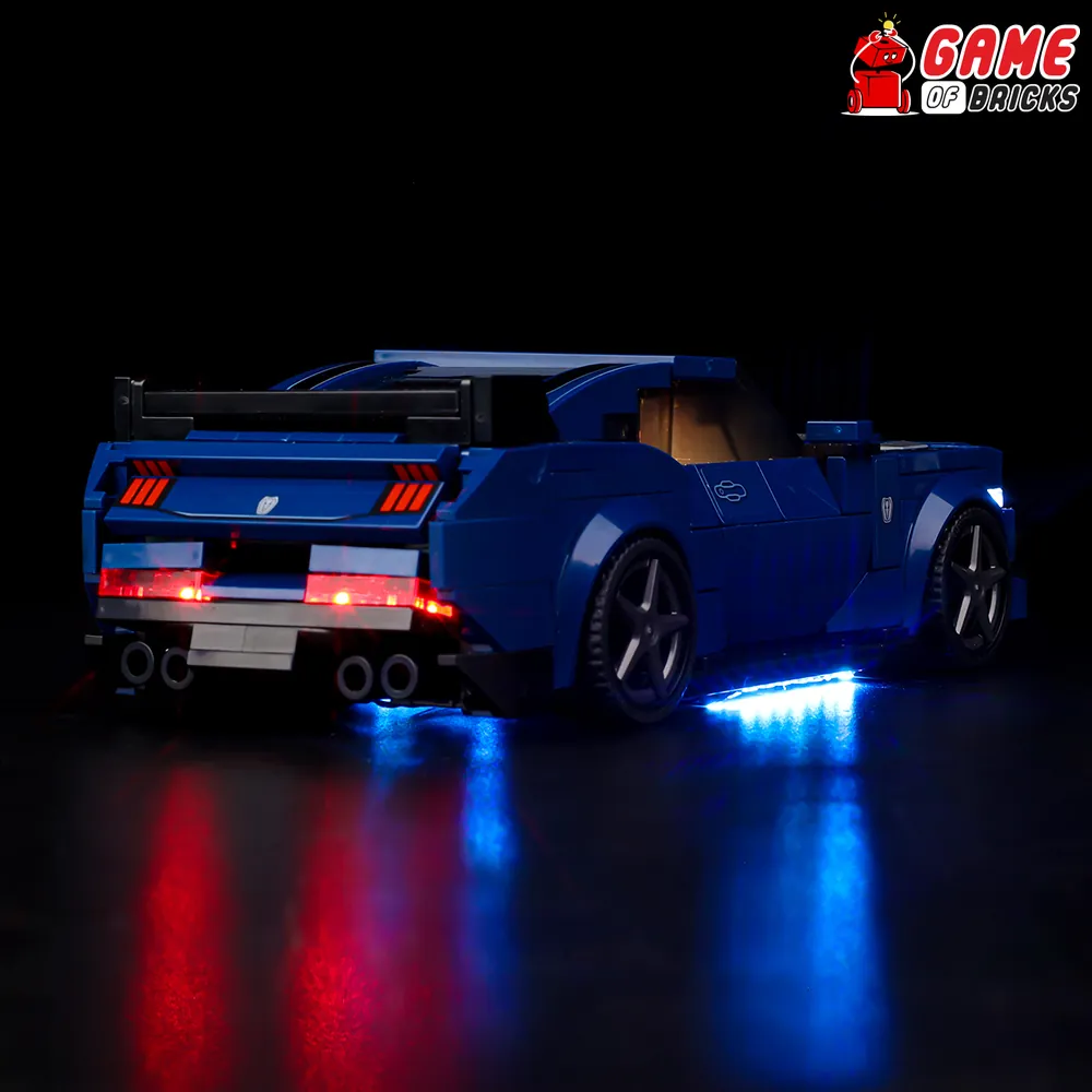 Game of Bricks light kit illuminating the LEGO 76920 Mustang front and rear