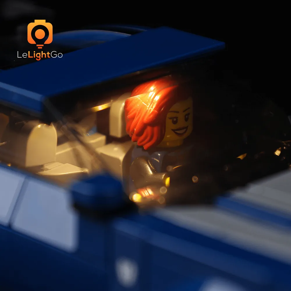 LeLightGo micro-LEDs detailing the LEGO 76920 Mustang headlights