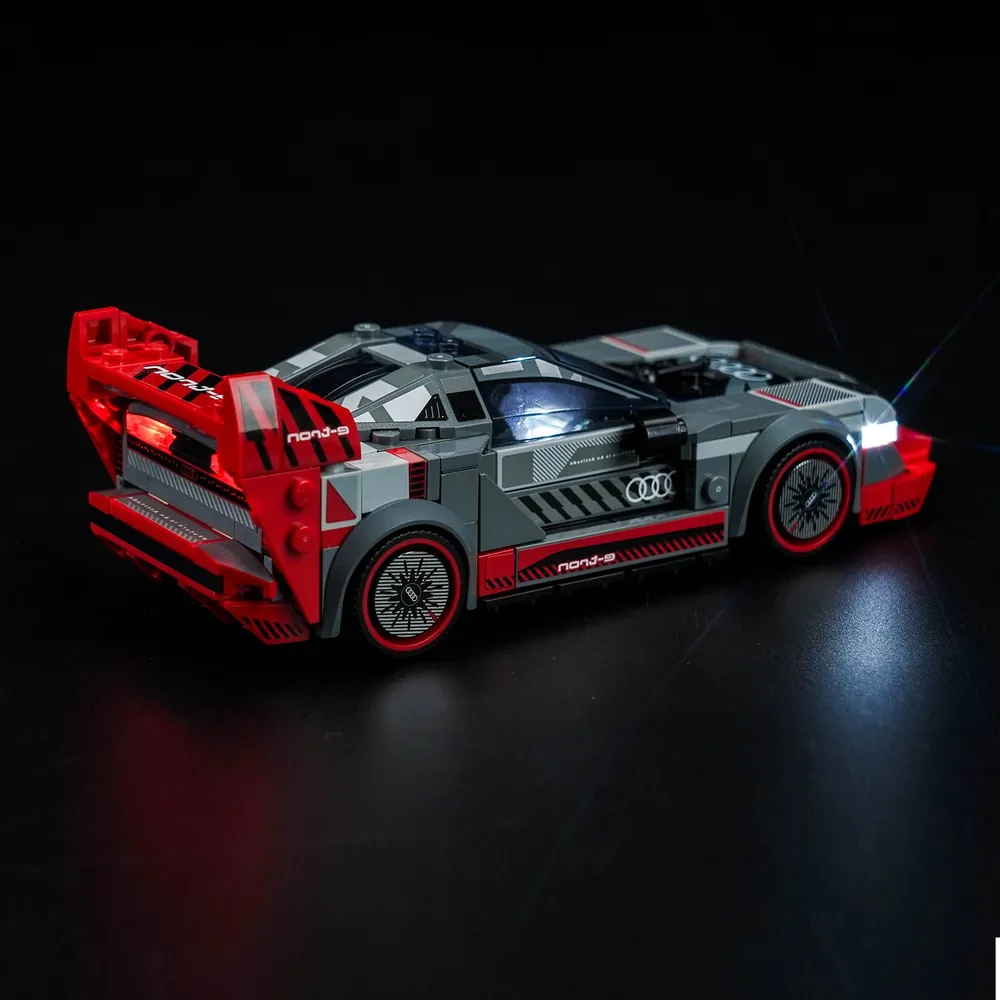 BrickBling LED installation on LEGO Speed Champions 76921 showing wiring approach