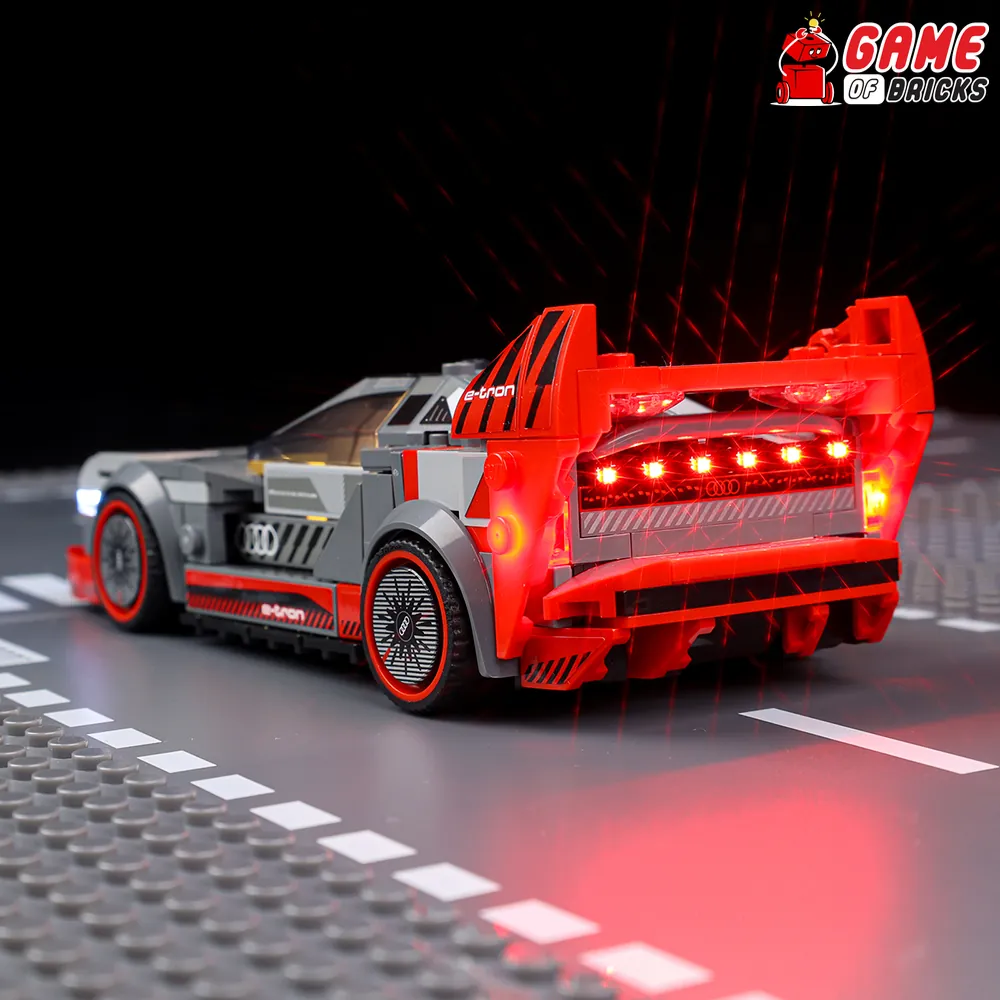 Game of Bricks LED lighting in cockpit of Audi e-tron LEGO race car