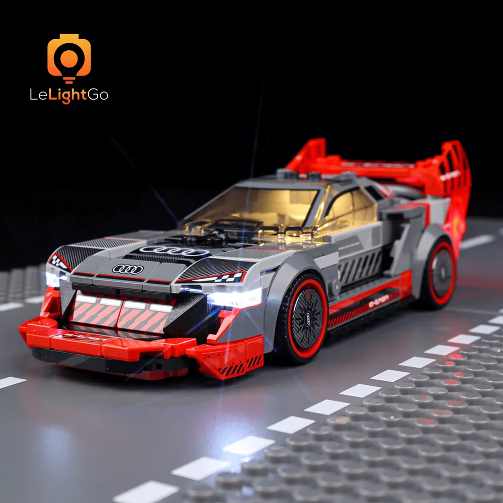 LeLightGo LED kit for LEGO 76921 Audi e-tron quattro race car displaying all light zones