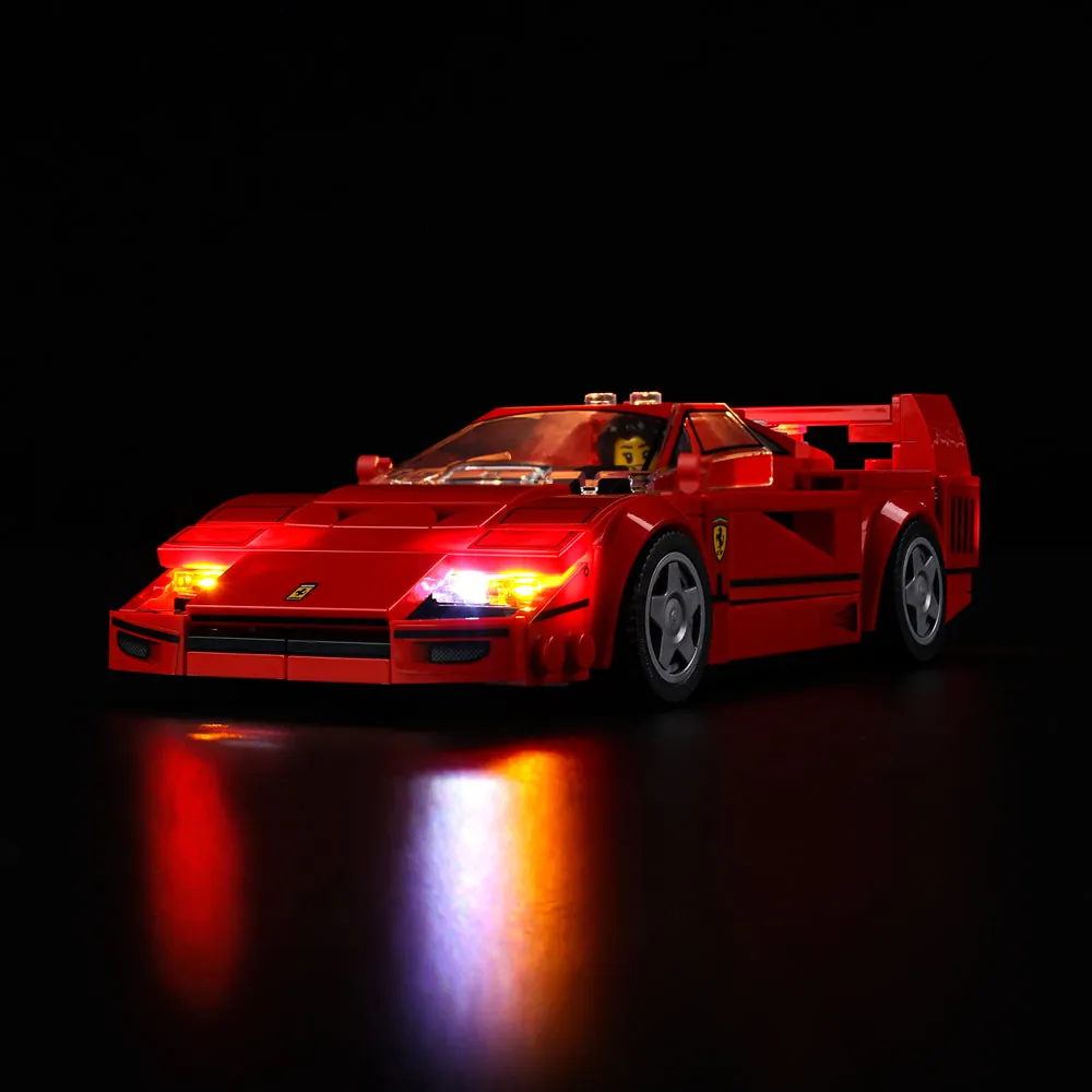 Game of Bricks LED kit for LEGO Ferrari F40 with expansion boards visible under the chassis