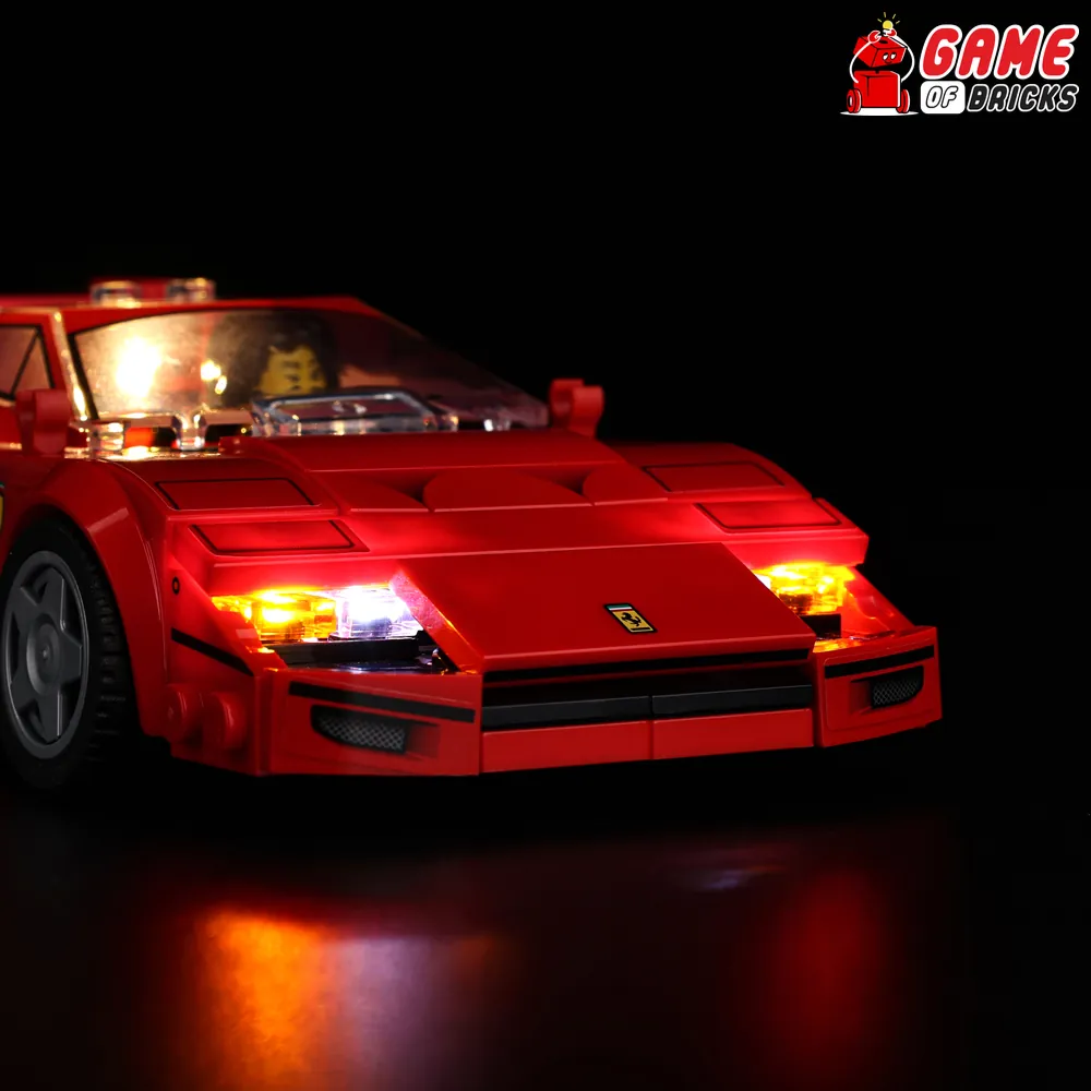 Game of Bricks LED kit for LEGO Speed Champions Ferrari F40 lighting the rear wing and taillights