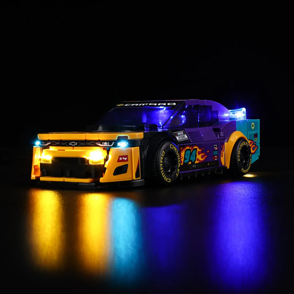 Game of Bricks LED kit for LEGO 76935 NASCAR Camaro with interior and headlights shown