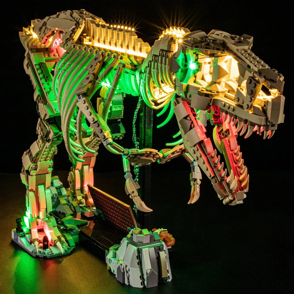 T-Rex skull illuminated by Lightailing's pre-soldered LEDs