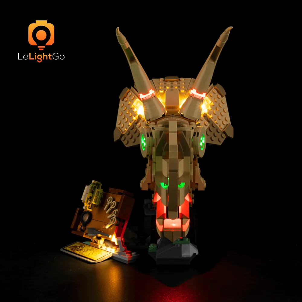LeLightGo bright lighting on LEGO dinosaur skull display