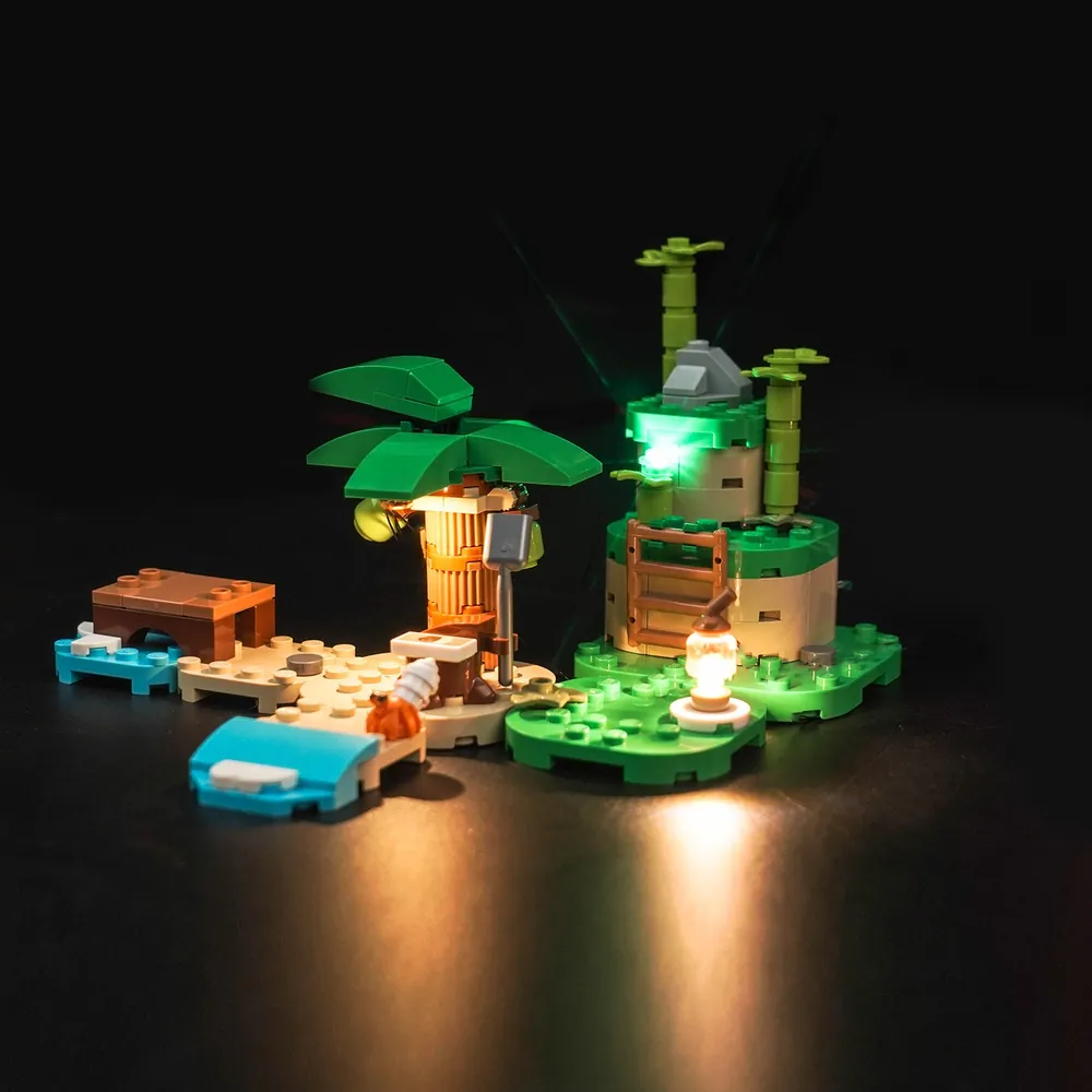 Warm glow from BrickBling kit on LEGO Animal Crossing boat scene