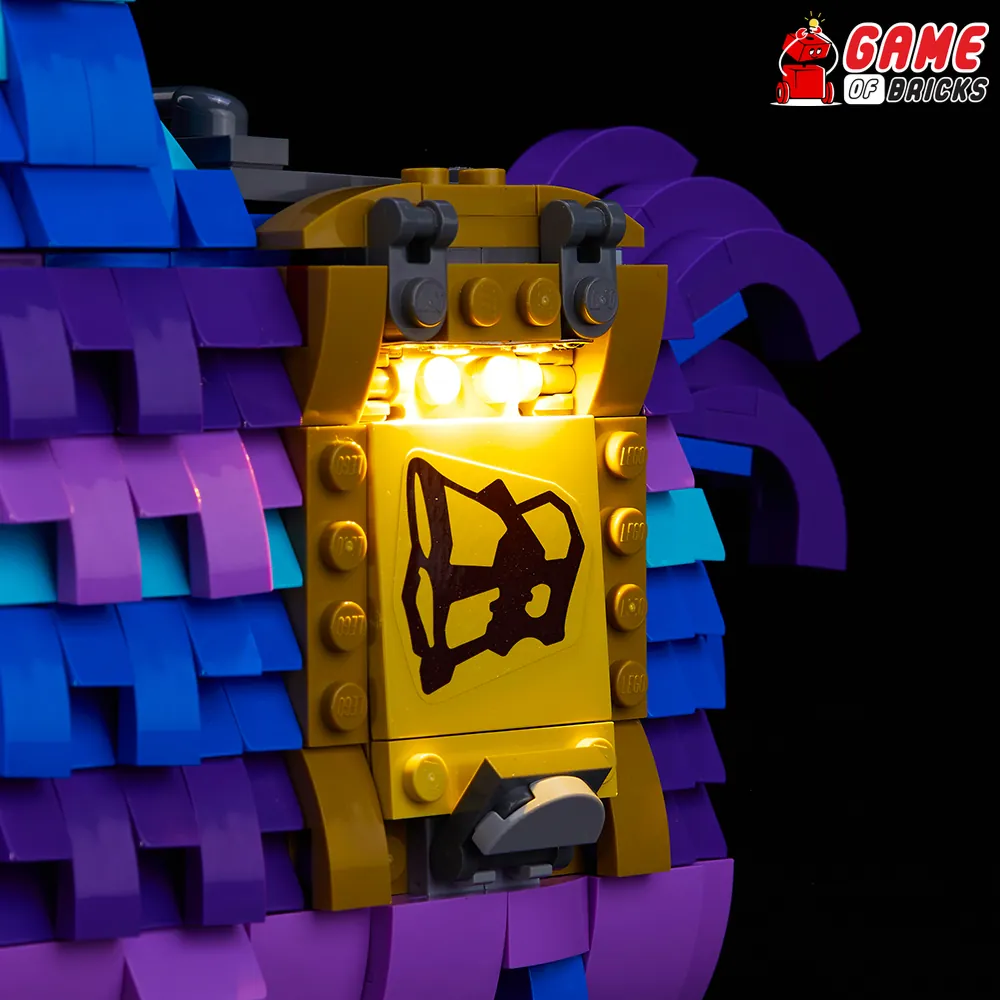 Game of Bricks light kit fully installed on Supply Llama with glowing details