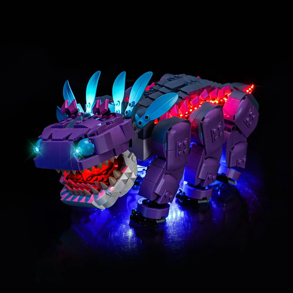 BrickBling LED kit for LEGO Klombo 77077 highlighting the eyes and jaws