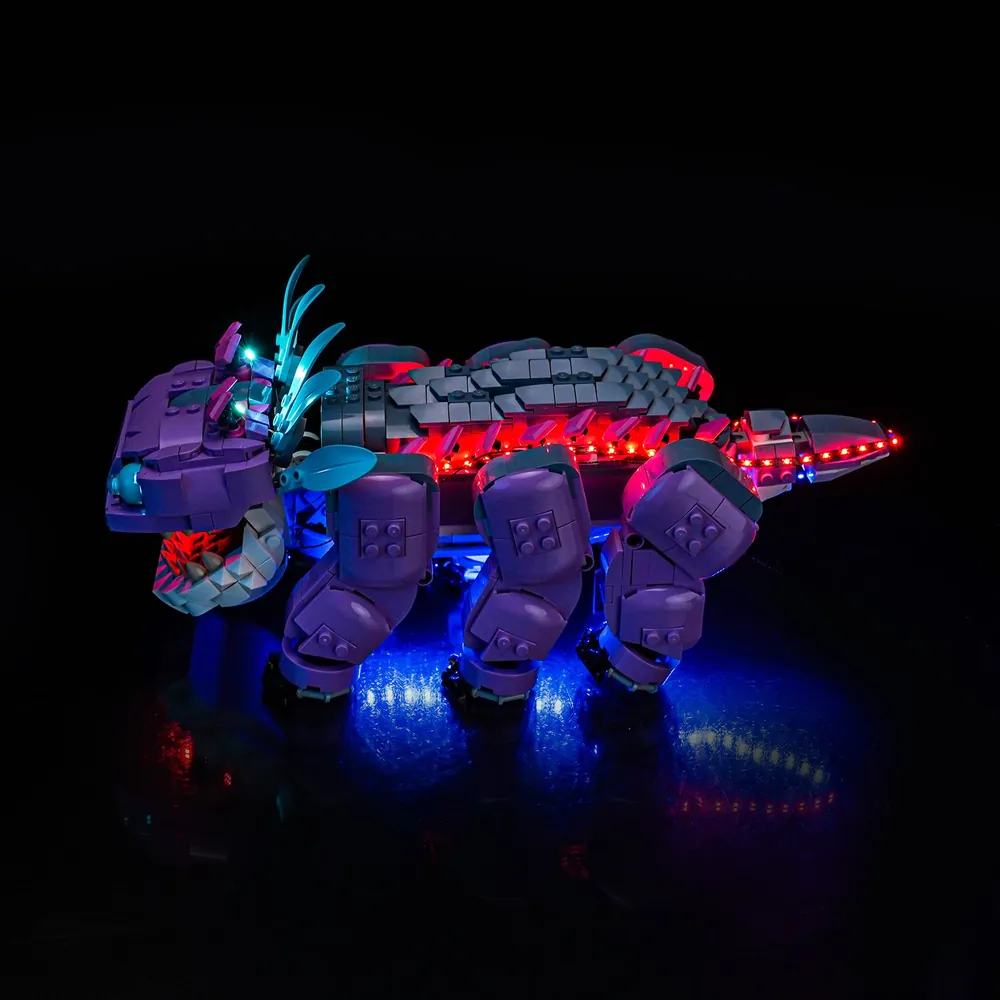 Illuminated Klombo with BrickBling lights focusing on the blowhole