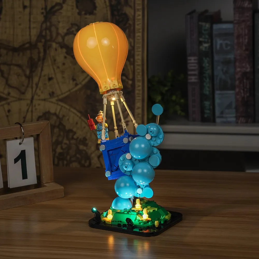 LEGO Fortnite Supply Drop 77080 with BrickBling lights, side view showing illumination zones