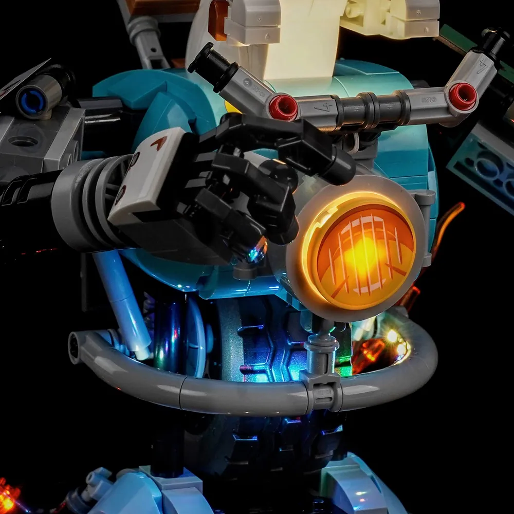 Close-up of BrickBling modular micro-LEDs on LEGO Fortnite KIT 77081