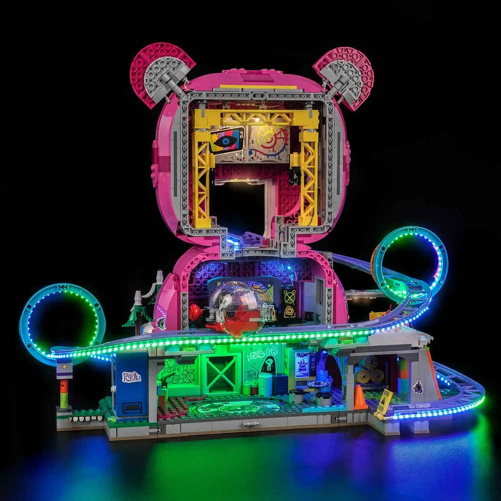 BrickBling LED kit for LEGO Fortnite Rave Cave 77082 enhancing the back wall details