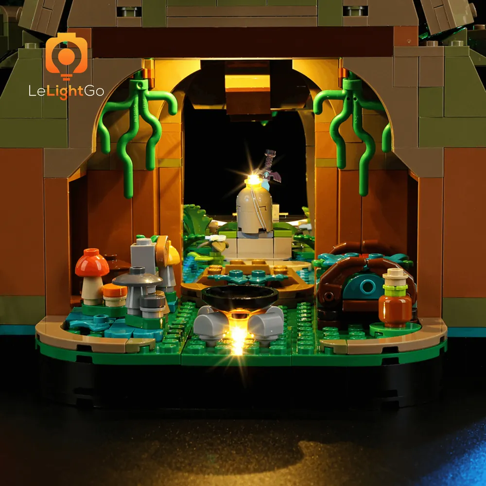 LeLightGo LED installation on LEGO Great Deku Tree 77092 highlighting the base