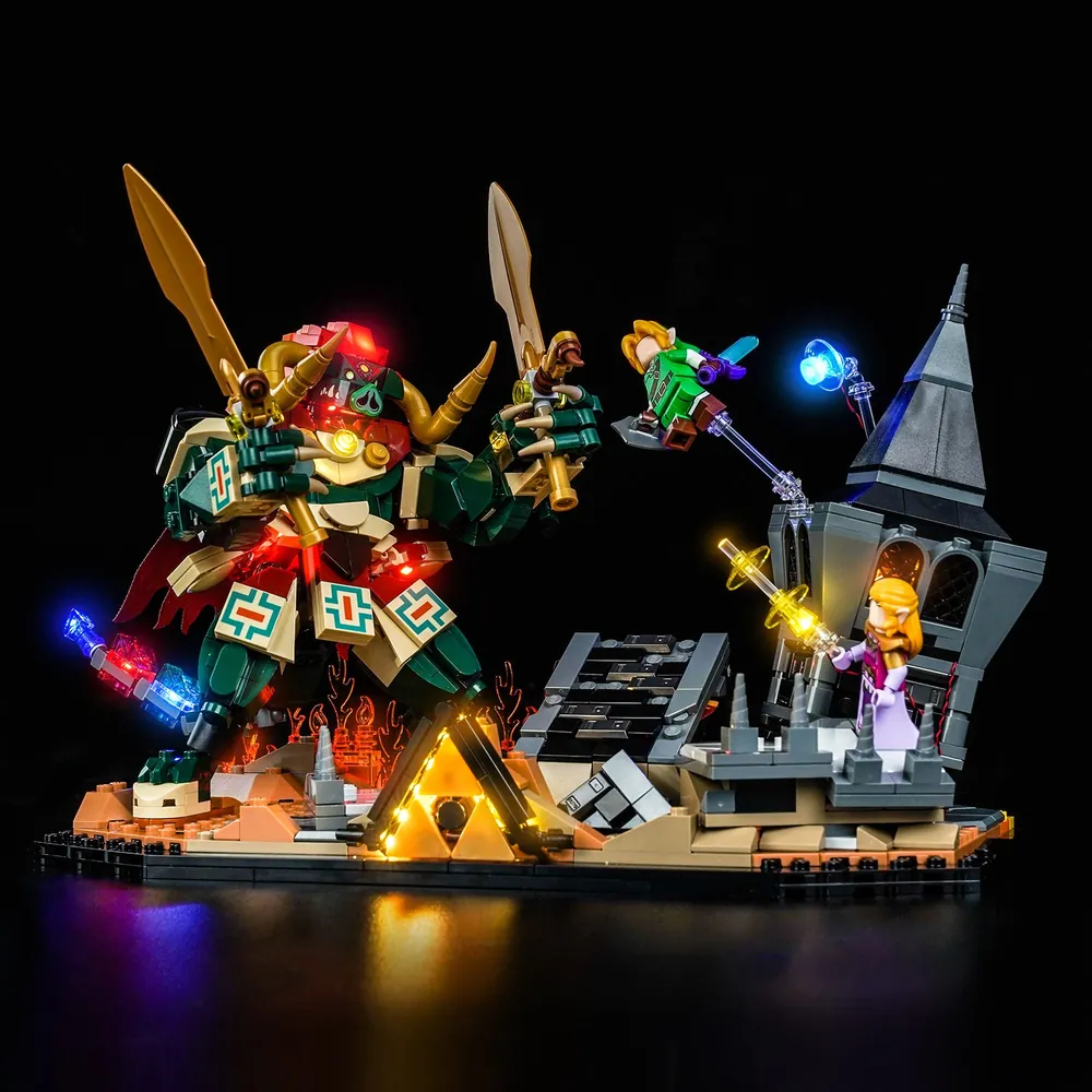 BrickBling LED kit for LEGO 77093 with modular micro-LEDs, featuring the Final Battle scene illuminated